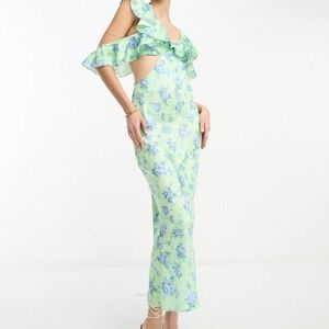 ASOS Design‎ green floral midi dress with ruffle detail - Size 14